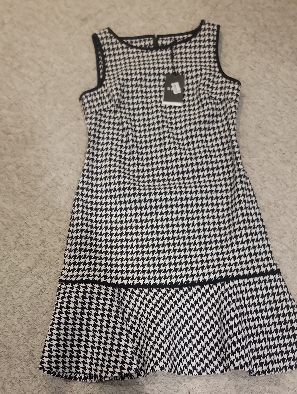 DKNY Black & White Houndstooth Midi Dress
